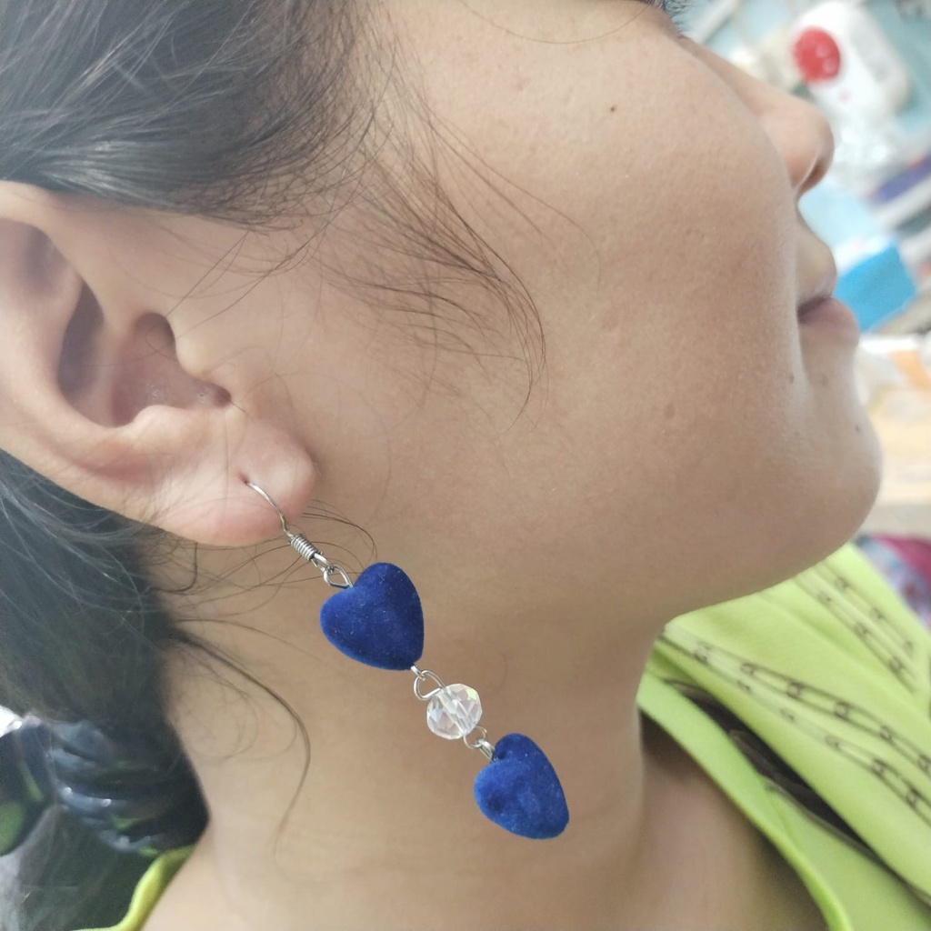 Anting Kristal Love Bludru Fashion Wanita Style Korea