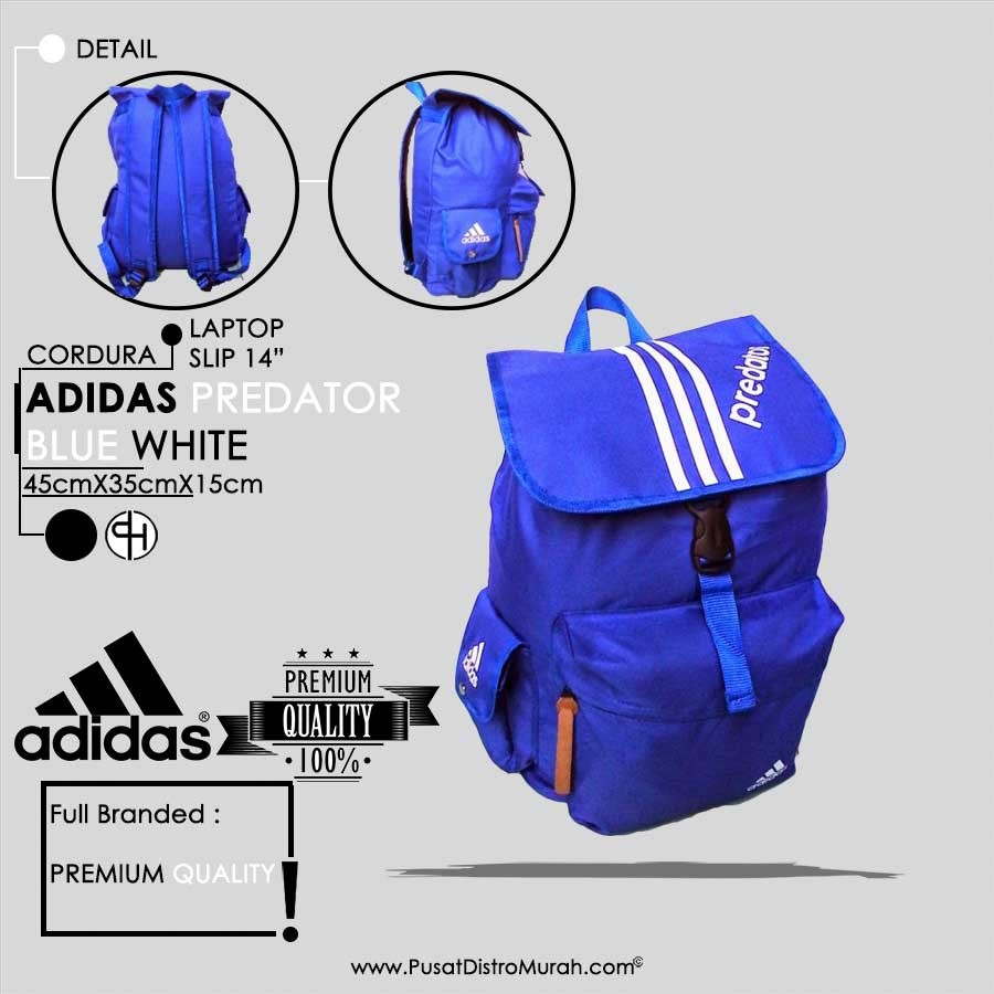 Tas Backpack Ransel Distro Club Bola Adidas Predator Blue White - Biru Putih