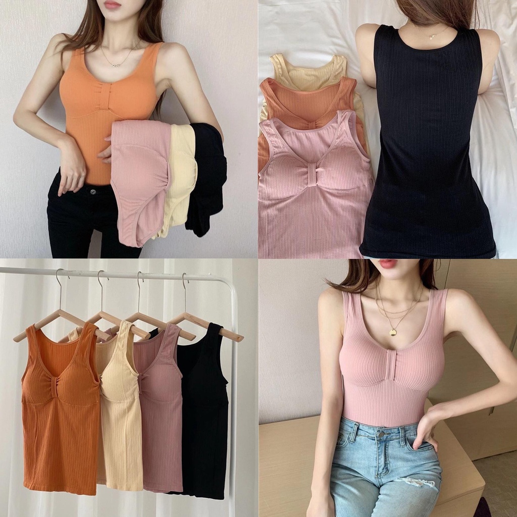 Tank Top BRA Miniset Fahion Dewasa MULTIWARNA - Singlet Wanita Tangtop Korea Model Panjang Bahan Elastis - OL T222