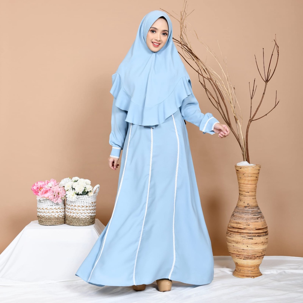 ORIN SET Gamis Syari plus Hijab Baju Gamis Syar I Syar'I Syari Polos Dress Satu Set hijab Jilbab Khi