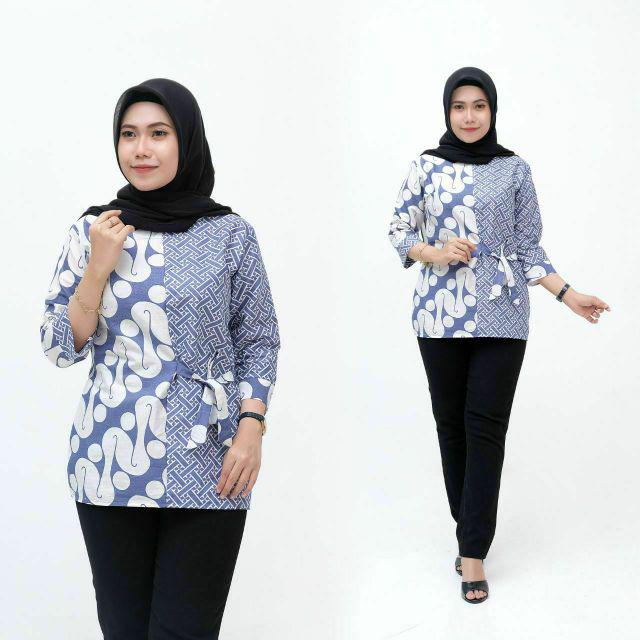 tey-17 Batik wanita ASJ SA HRB026 Kenongo Kemeja Tosca Pendek-5 Sopal Seno