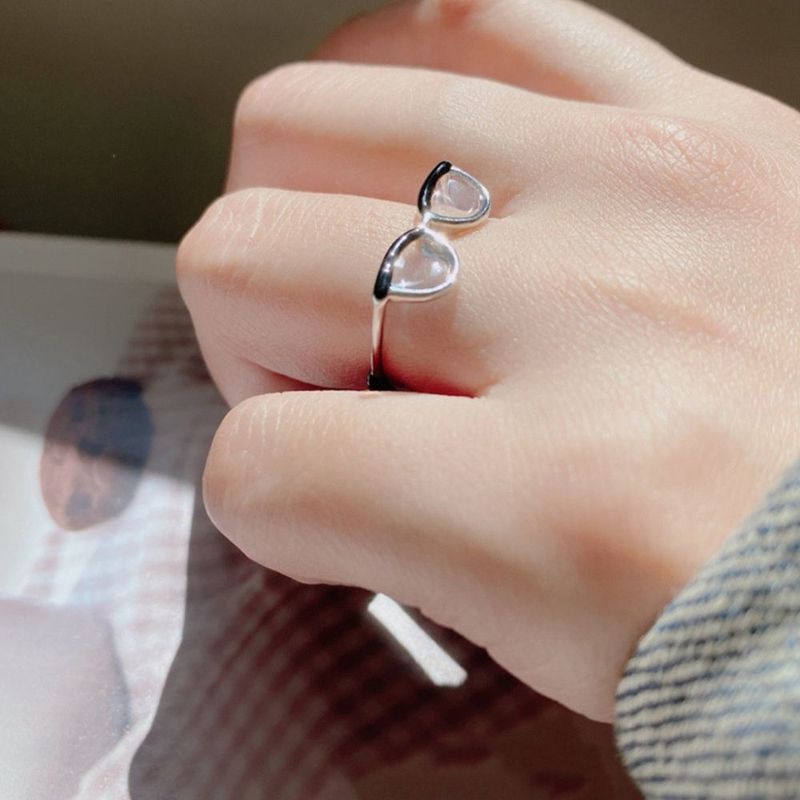 Cincin Model Terbuka Bahan Metal Desain Kacamata Untuk Wanita