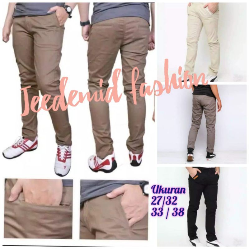 CELANA CHINO Panjang pria Slimfit KERJAHARIAN Santai Casual Formal Hitam Abu Cream Mocca 27-38