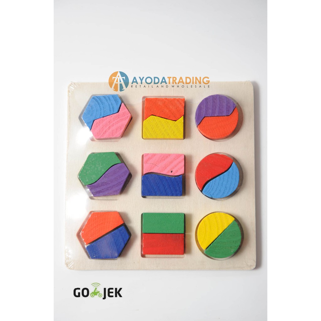 Wooden Shapes Puzzle Kayu Tangram Montessori