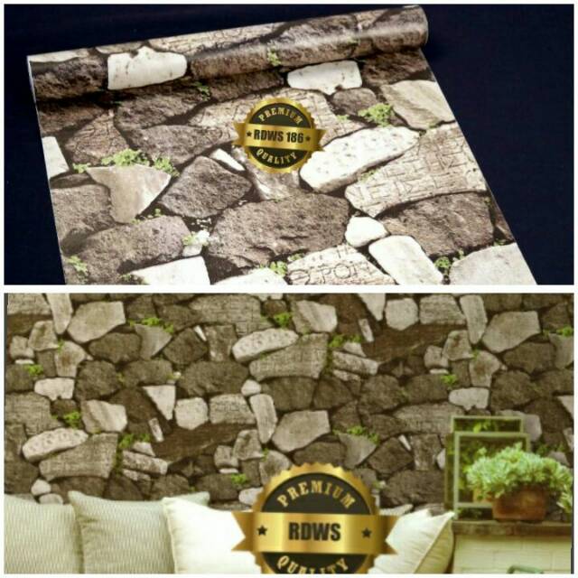Wallpaper dinding taman teras rumah termurah batu alam batu kali coklat putih minimalis bagus laris