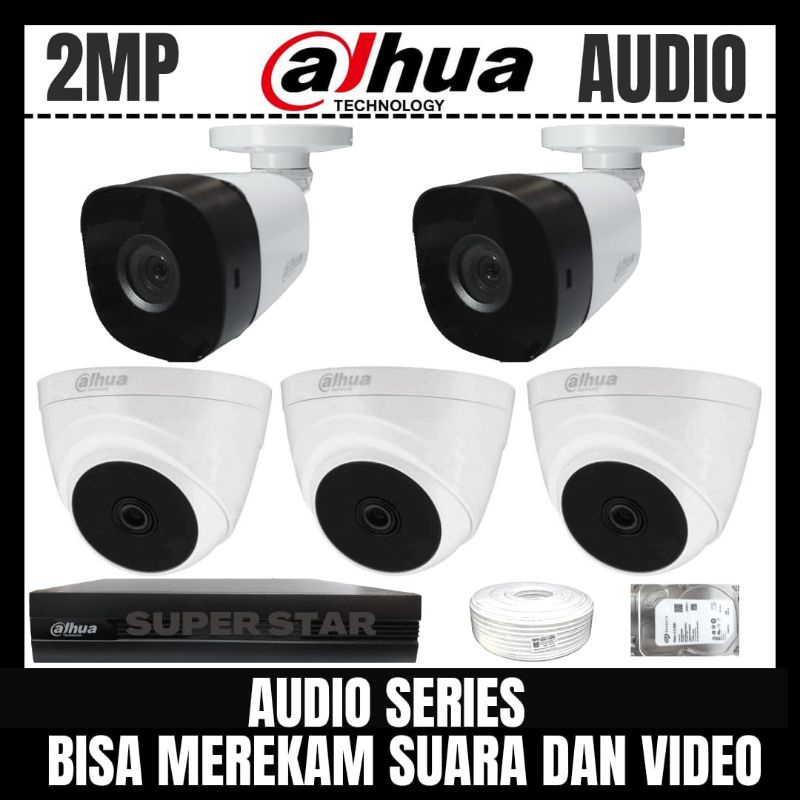 PAKET CCTV DAHUA 2MP 8 CHANNEL 5 KAMERA AUDIO BISA MEREKAM SUARA DAN VIDEO