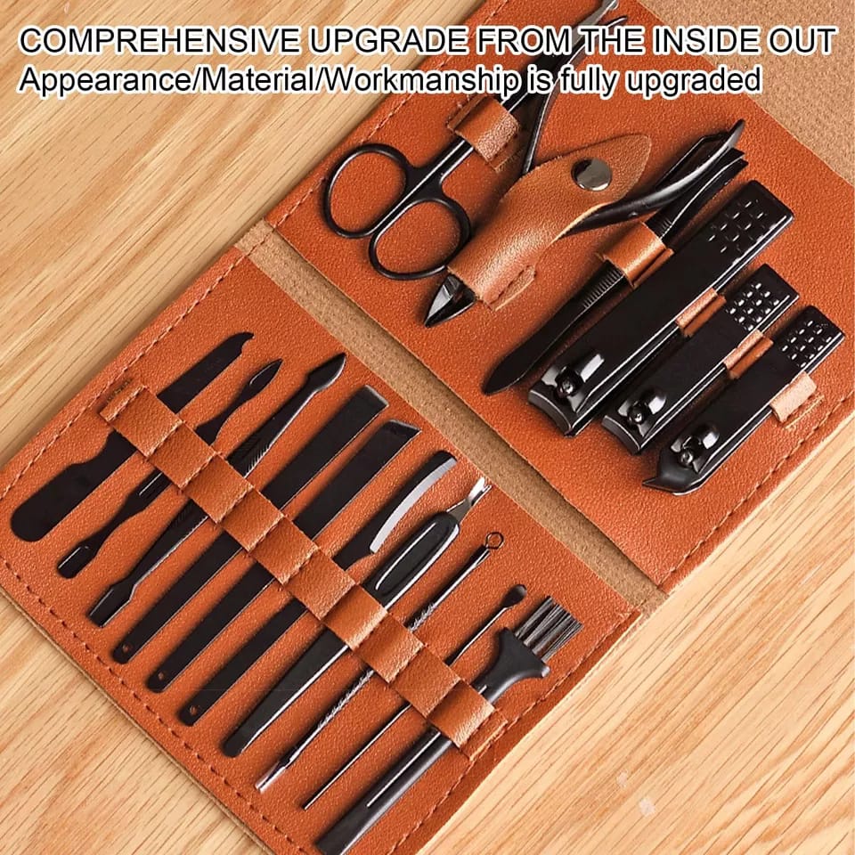 Manicure Set Pedicure 18in1 Peralatan Menicure Multifungsi  Stainless Stell Anti Karat Rose Gold Gunting Kuku Portable Tools Premium F631