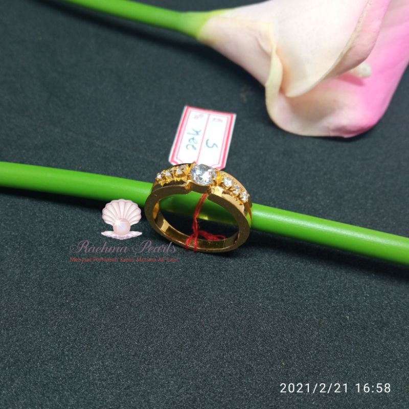 Wedding ring cincin kawin diamond zircon berlian emas kuning 22k 916% mewah cantik elegan kasual