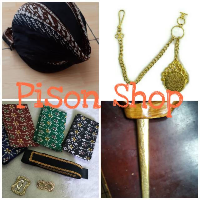 ACCESORIES SET BLANGKON KERIS KAMUS LONTONG SABUK EPEK TIMANG BROS RANTAI PERLENGKAPAN BESKAP HEWES