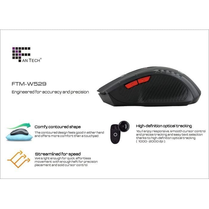 Taffware Fantech Gaming Mouse Wireless 2000 DPI Type W4