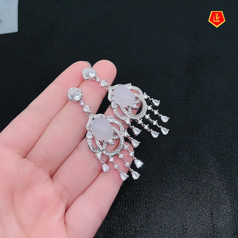 [Ready Stock]New Luxury Inlaid Natural Jade Earrings