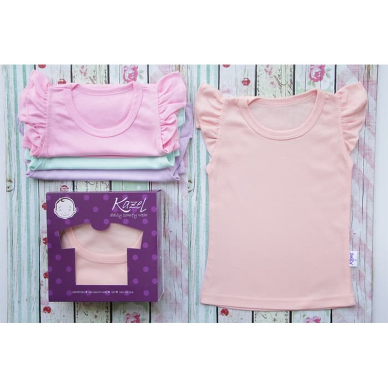 Kazel Tshirt Ruffle Warna Girl 4pcs Kaos Bayi Perempuan