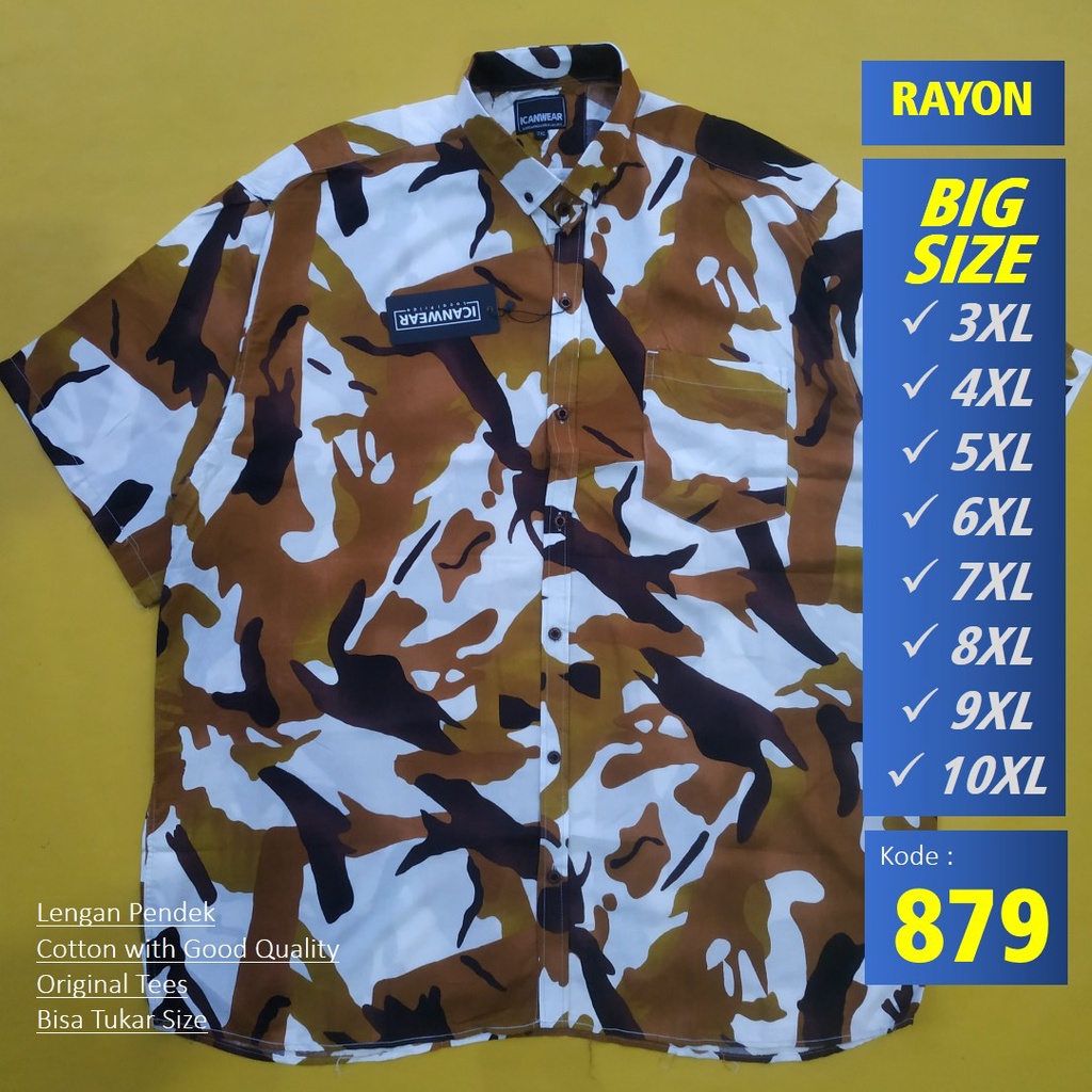Kemeja Jumbo Pria Full Print Big size Large 10XL Lengan Pendek Casual LD 164cm Motif Bunga Terlaris