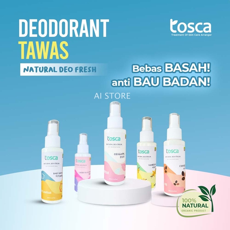 DEODORANT TAWAS TOSCA DEO Spray Natural Fresh 100ml Menghilangkan Keringat Berlebih Di Area Lembabmu  / Natural Deo Fresh 100ml Tosca / Deodoran Spray TawasToaca Penghilang Bau Badan Penghilang Bau Ketiak Alami