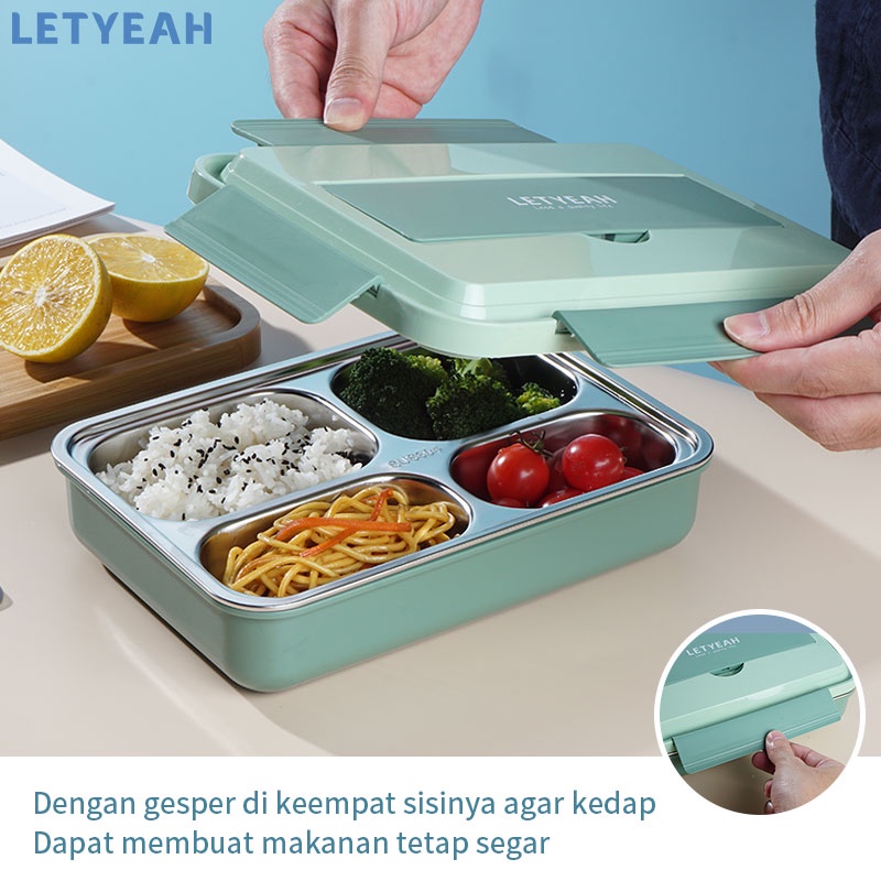 Letyeah lunch box stainless 304 /tempat bekal makan anti tumpah 4 sekat