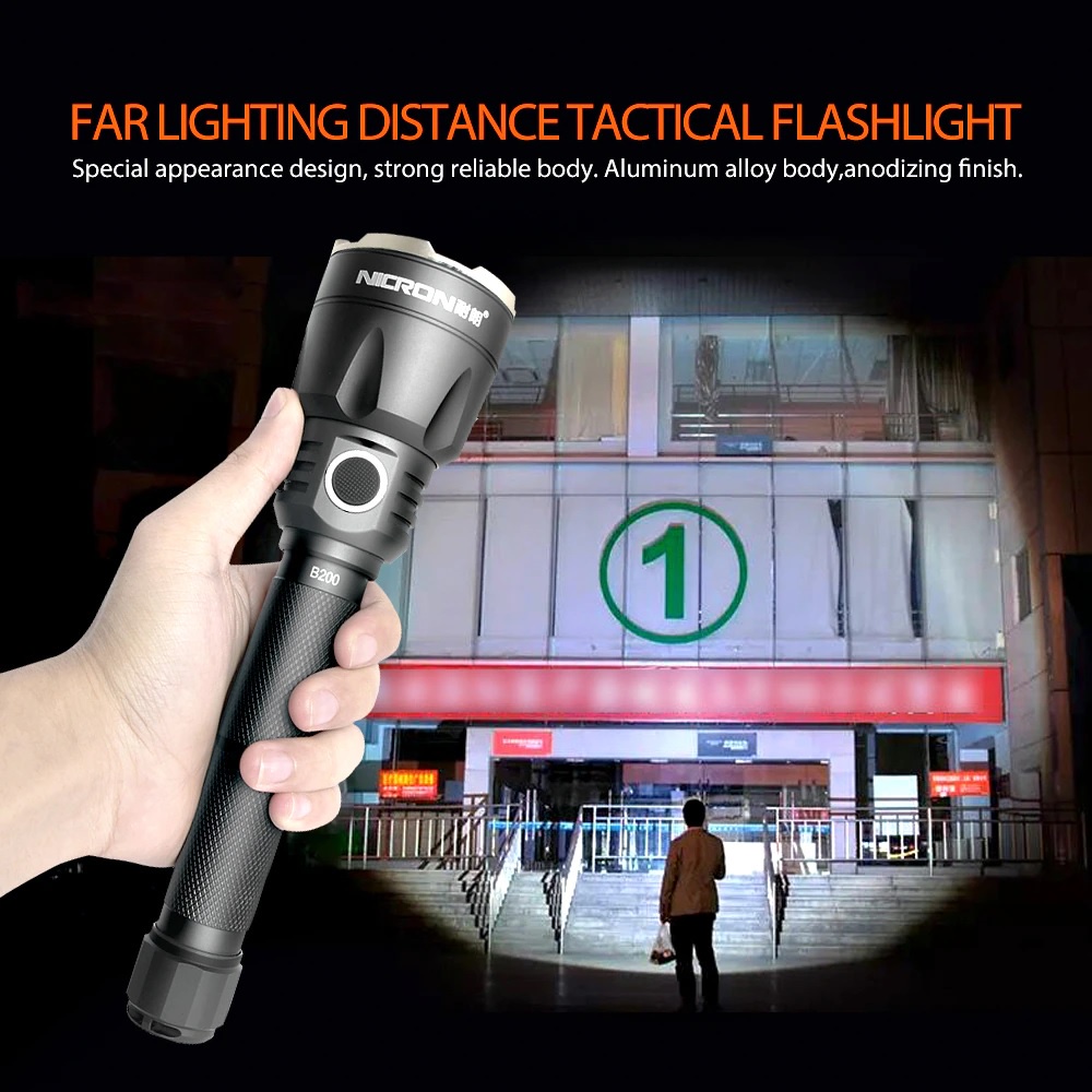 NICRON B200 - Far Distance Tactical Flashlight - Senter Tactical Rechargeable1000 Lumens