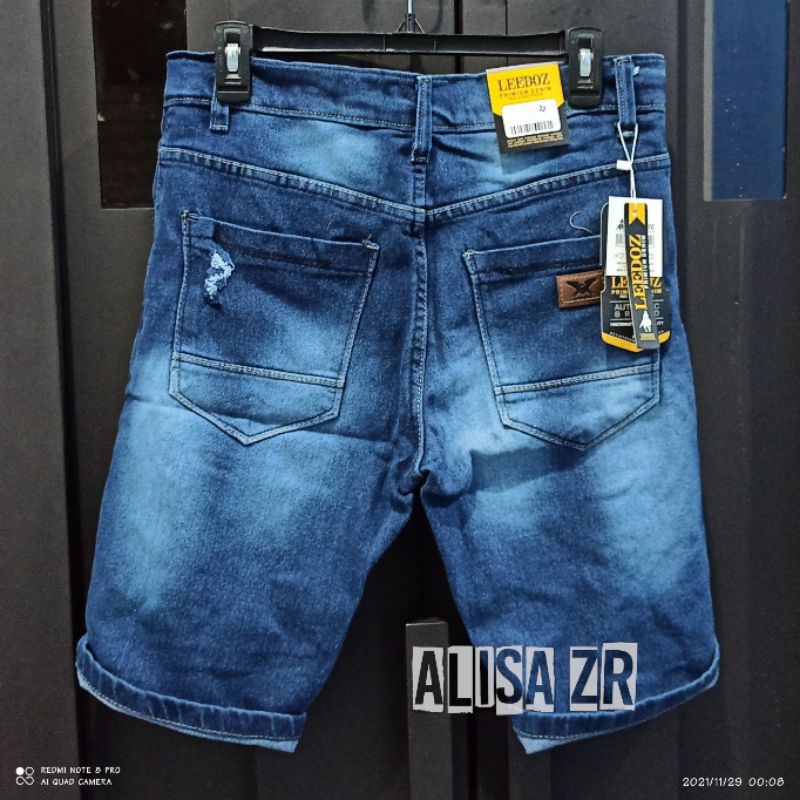 Bayar ditempat/COD Celana pendek jeans Stretch motif sobek robek melar Blue