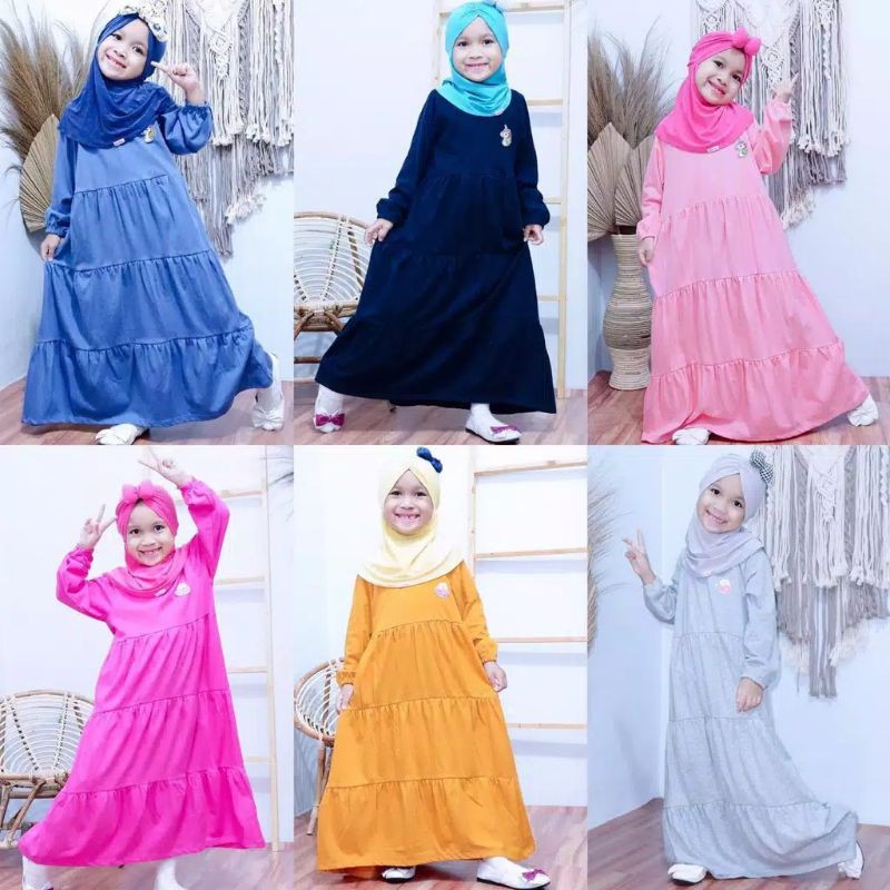 Gamis Kaos Anak Aplikasi Bordir 1-10 tahun Gamis kaos anak smilee