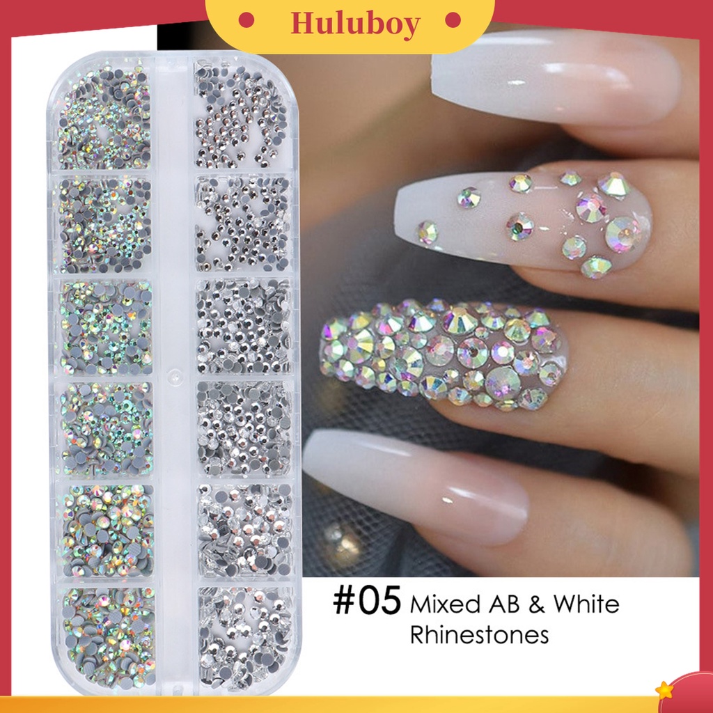 Huluboy Huluboy♡ 12 Grid / Kotak Serpihan Glitter Logam Campuran Batu Berlian Imitasi Portabel Multifungsi Untuk Dekorasi Manicure