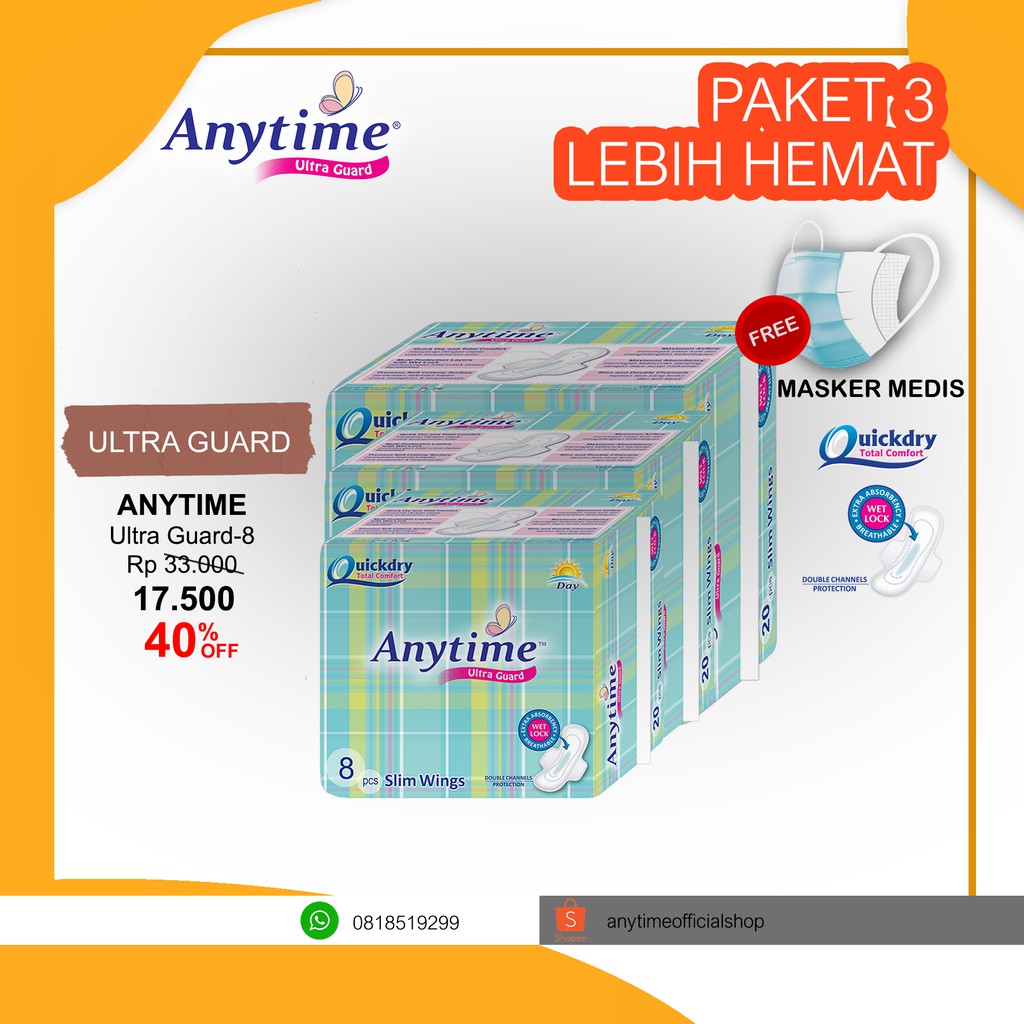 

Anytime Pembalut - Ultra Guard Day 8pc - 24cm Active Day And Relax Night - Paket 3 Bags