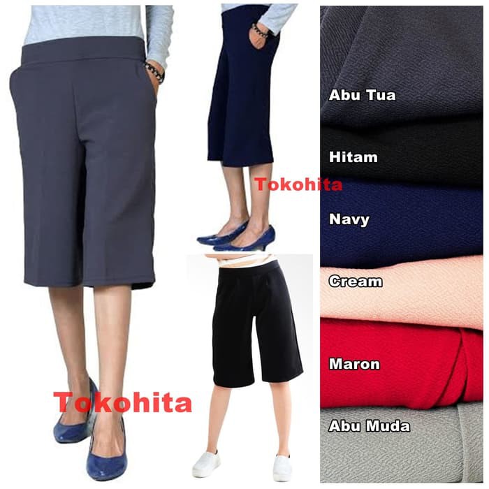 Dijual Celana Kulot Plisket Kulit Jeruk Pendek 7 8 Dewasa  Celana Pendek   Hitam Limited