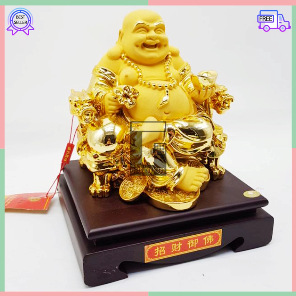 Pajangan Patung Hiasan Dekorasi Dewa Budha Buddha Julaihut Maitreya Matreiya Matreya Milefo Mi Le Fo Tertawa Hoki Rejeki Keberuntungan Yenpao Yuanbao Kantong Duit Uang Emas Meja Altar Hio Sembahyang Sembayang Hadiah Kado Imlek Sincia Cny 2023 Jumbo Besar