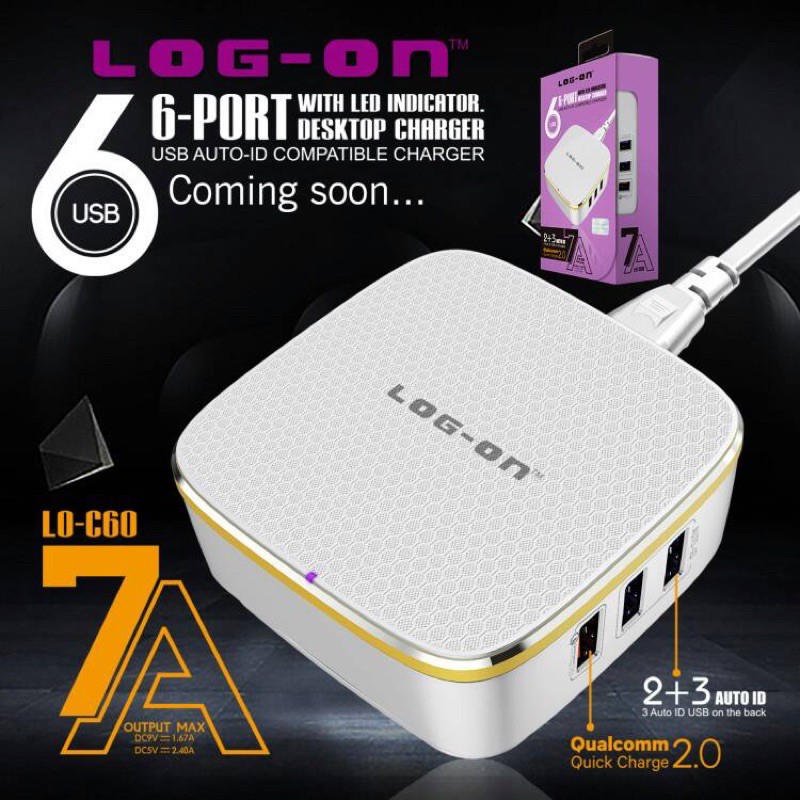 CHARGER LOGON ORIGINAL C40 4USB 4.4A C60 6USB 7A SMART ID