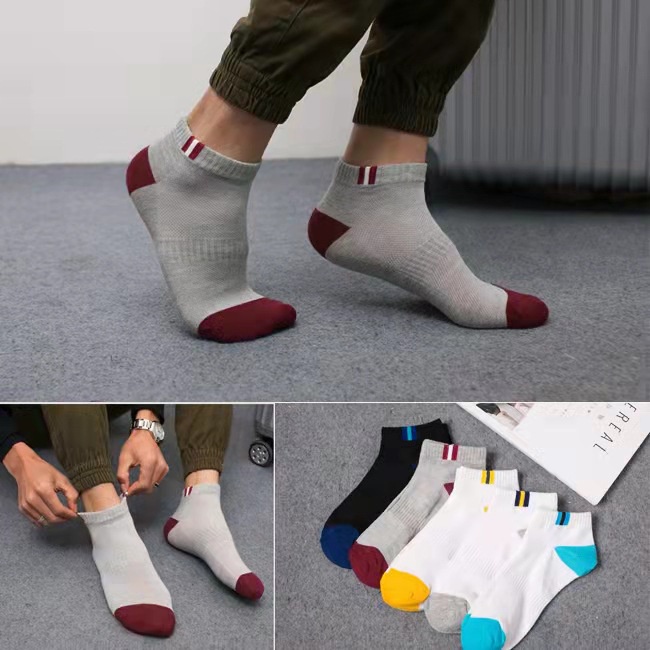 𝗘𝗕𝗦 ✅ KK017 Kaos Kaki (Tanpa Kemasan) Pria Tipis Pendek Semata Kaki &amp; Panjang Diatas Mata Kaki Motif Garis Fashion Korea Men Sock Import Murah