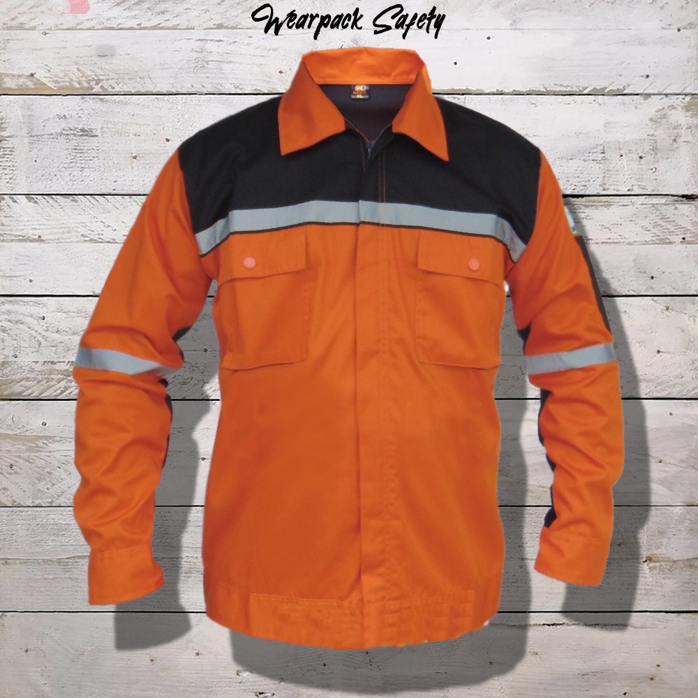 Wearpack Safety Oren Hitam Atasan Wearpack Lengan Panjang Seragam Kerja