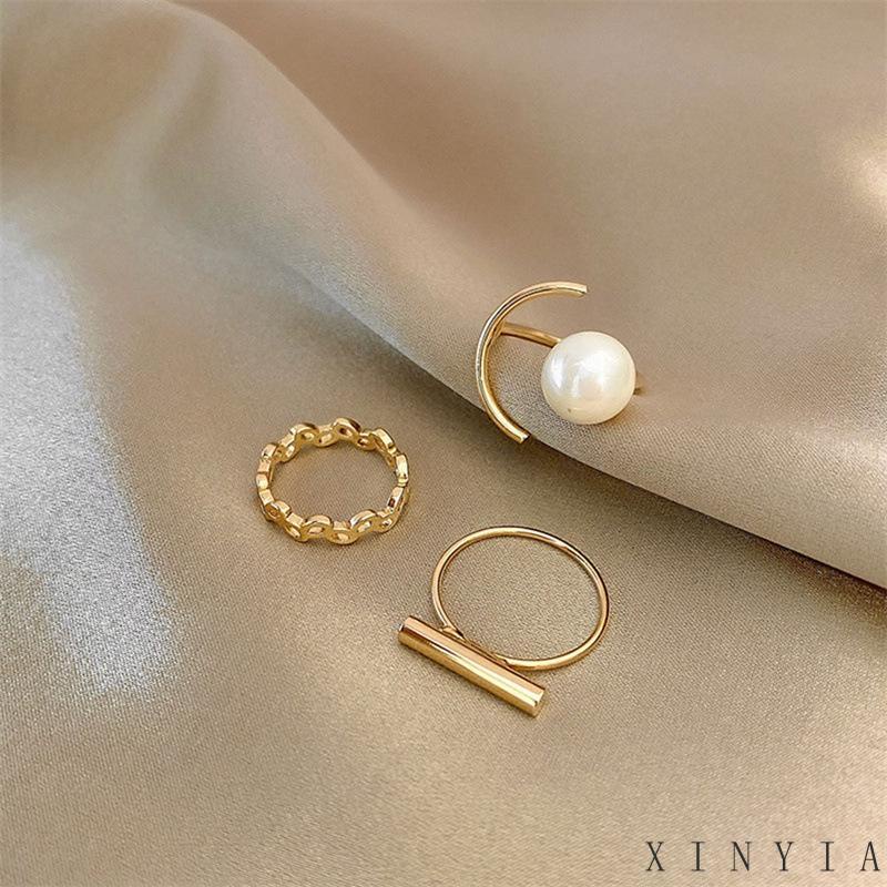 3pcs Cincin Jari Telunjuk Hias Mutiara Untuk Wanita