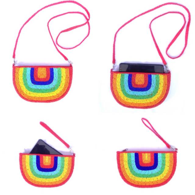 Tas selempang tali panjang dan pendek multicolour bohemian style mote etnik