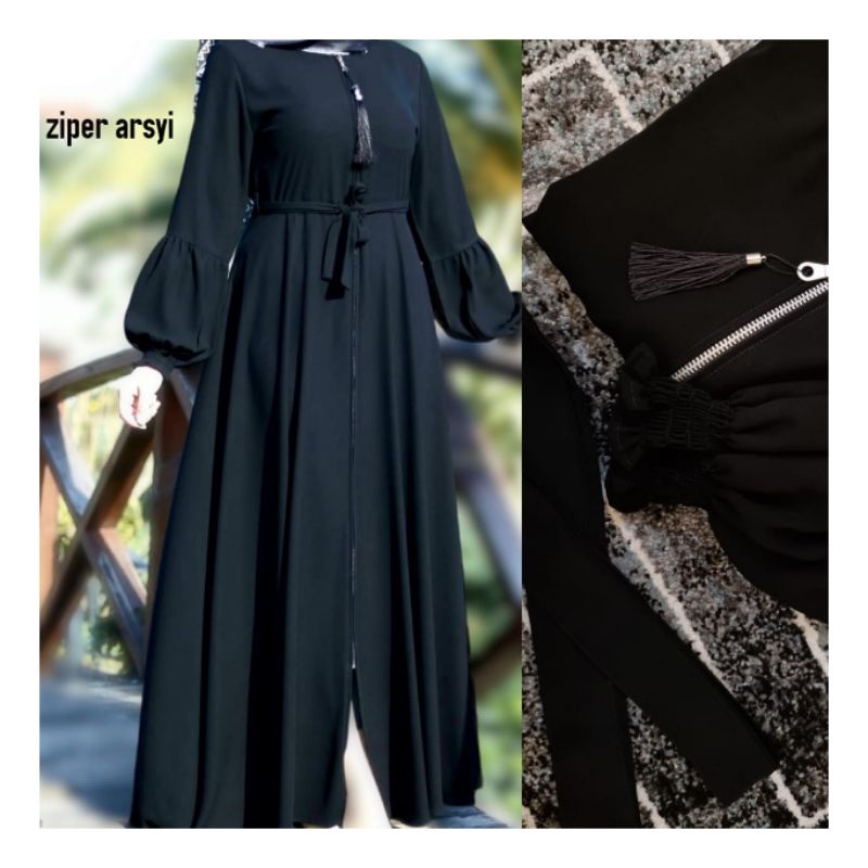 Abaya Ziper Arsyi  / Abaya Saudi / Gamis Hitam / Dress Hitam / Gamis Arab / Abaya Arab