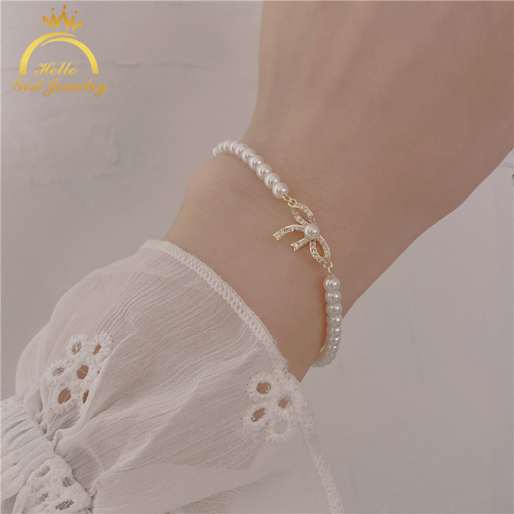 Micro-inlaid Zircon Bowknot Pearl Bracelet Exquisite Daily Party Gift for Women
