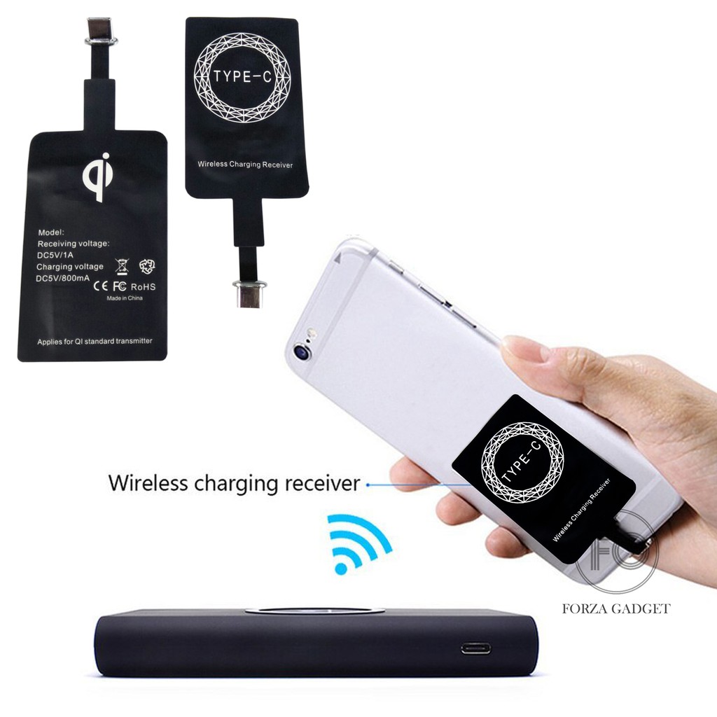 Adapter Wireless Charging Add on Qi Smartphone Receiver - USB - C