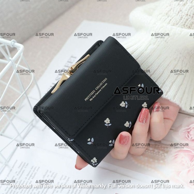 Asfour - Dompet Lipat Mini Wanita Motif Bunga Dompet Kartu Cardholder