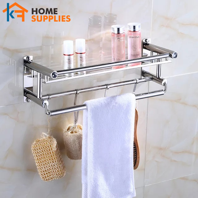 【KF】Rak Kamar Mandi 2 Tingkat Tempel Gantung Rak Dapur Stainless Steel Rak Toilet Minimalis Anti Karat