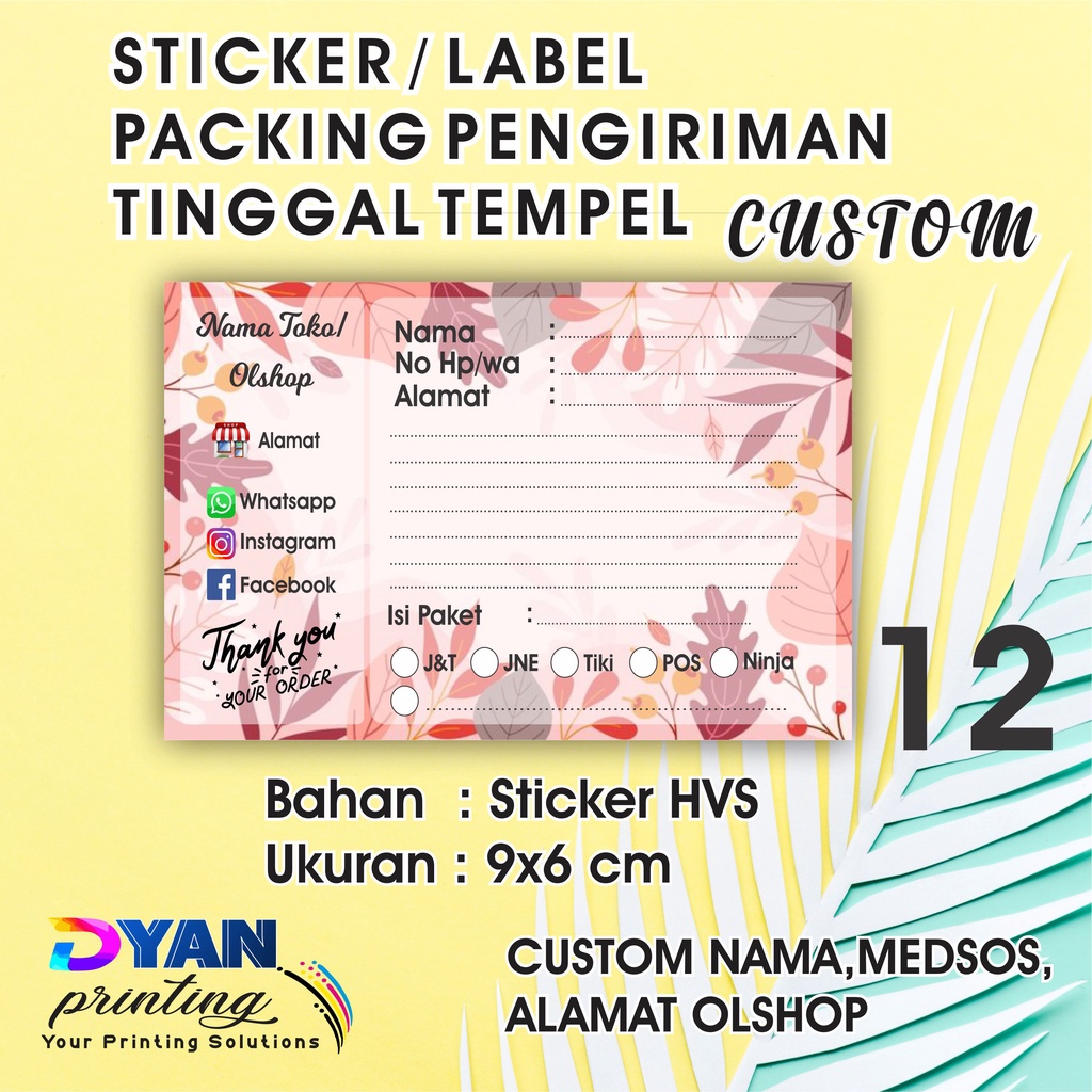 STIKER LABEL PENGIRIMAN PACKING ONLINE SHOP CUSTOM UKURAN 9X6CM COD/BAYAR DITEMPAT