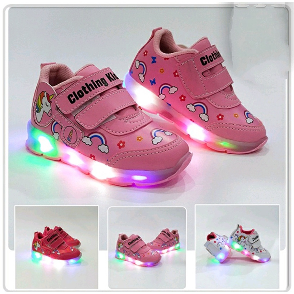Sepatu Kets Sneakers Unicorn LED Anak Perempuan Keren Lucu/ Sepatu Sekolah Anak Paud TK SD/ Sepatu S