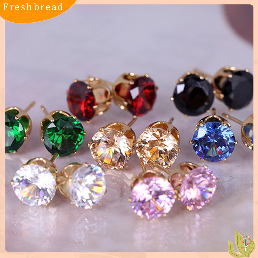 Fresh| Anting Stud Cubic Zirconia Bentuk Bulat Untuk Kencan