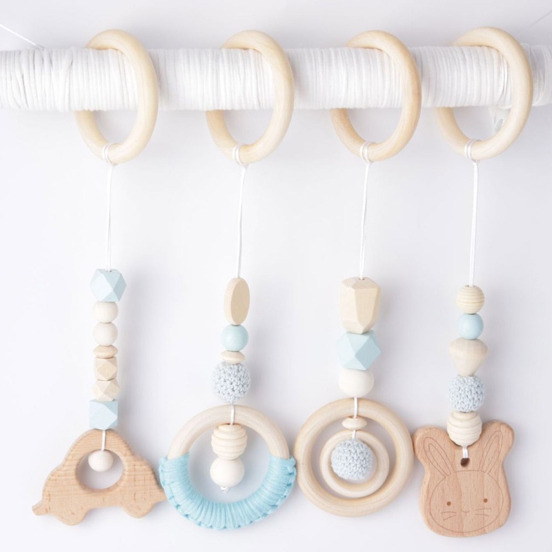 Mary 4pcs / Set Mainan Rattle Teether Ring Kayu Untuk Bayi Newborn