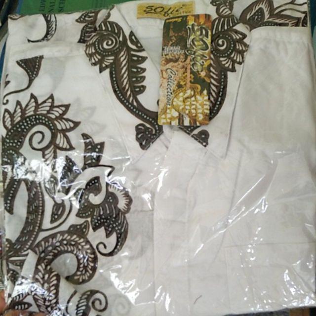 3034 Kemeja Batik Pria Warna Putih Batik Cap Khas Pekalongan Murah Hem Seragam Putih Bersih
