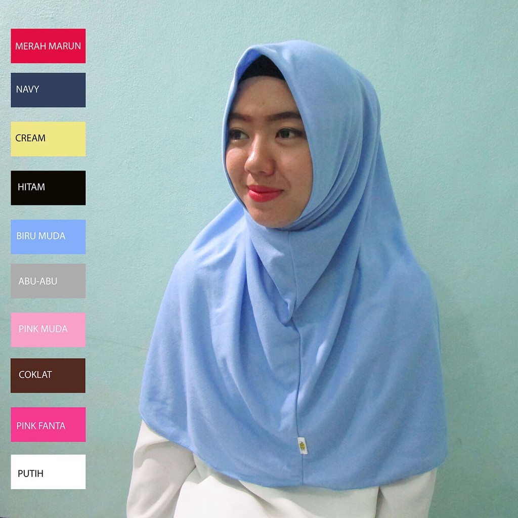 Original Hijab Instan Wanita Kerudung Jilbab Polos Trendy Katun Biru Muda
