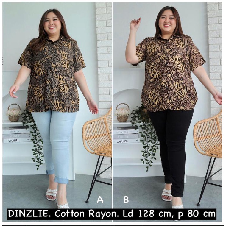 DINZLIE KEMEJA WANITA BAHAN RAYON MOTIF LEOPARD