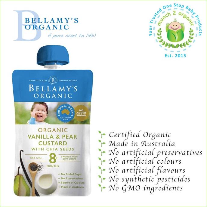 

Bellamy'S Organic Vanilla & Pear Custard With Chia Seeds 8+