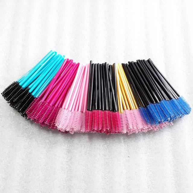 Mascara wand 1 pack isi 50 pcs sisir bulu mata pink biru kuning hitam pak mascarawand mascarawands