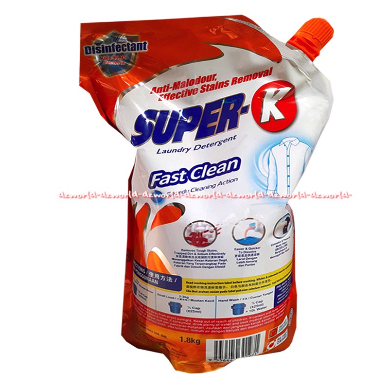 Super-K Fast 1.8kg Fast Clean Anti Bacterial Colurtec Liquid Detergent Cair Kuat Harimau Super K Sabun Cuci Cair Baju Pakaian Bersih Penghilang Noda 1.8 kg