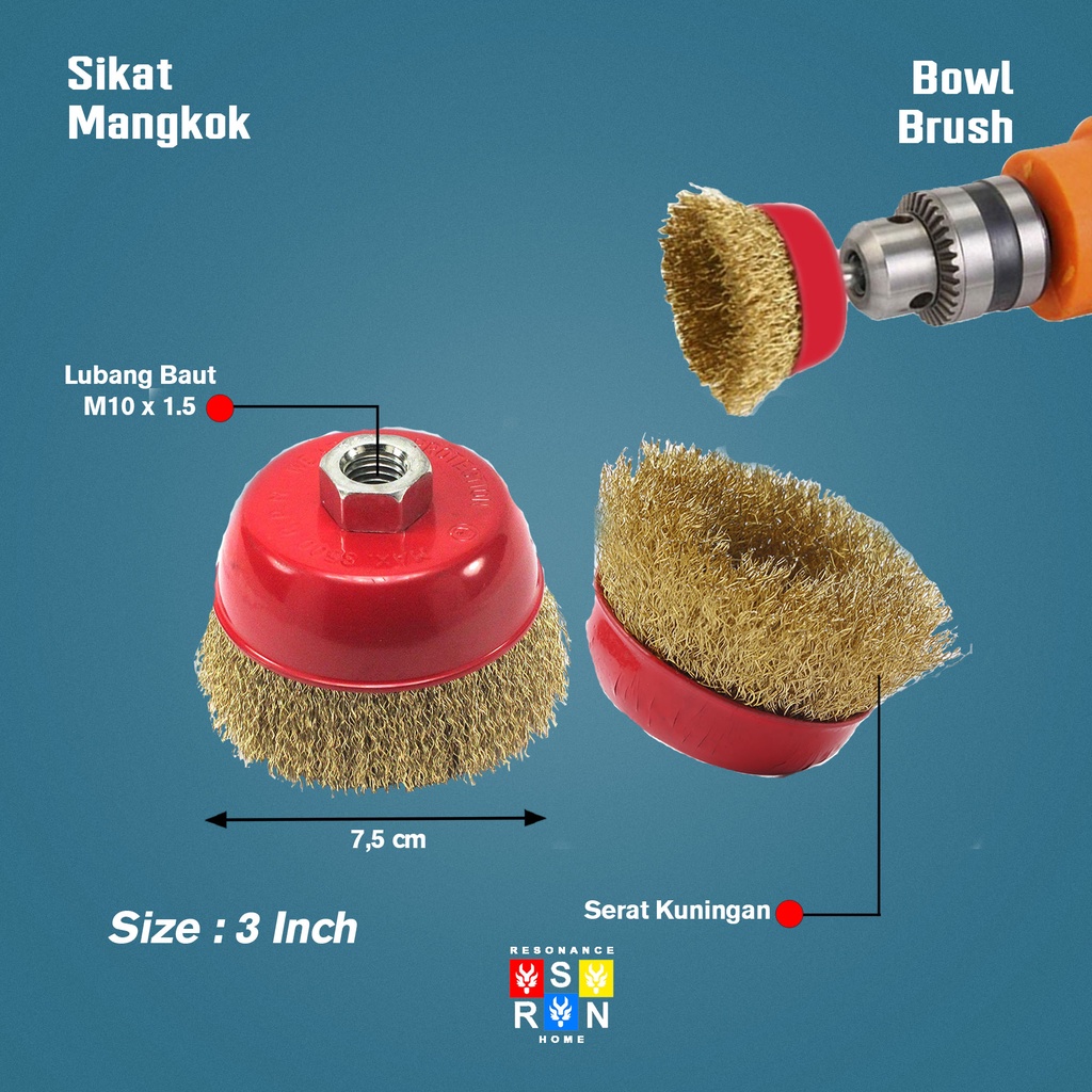 Sikat Mangkok Kepang 3 Inch l Kawat l Kuningan l Polishing Wheel Cup Brush Resonance Home