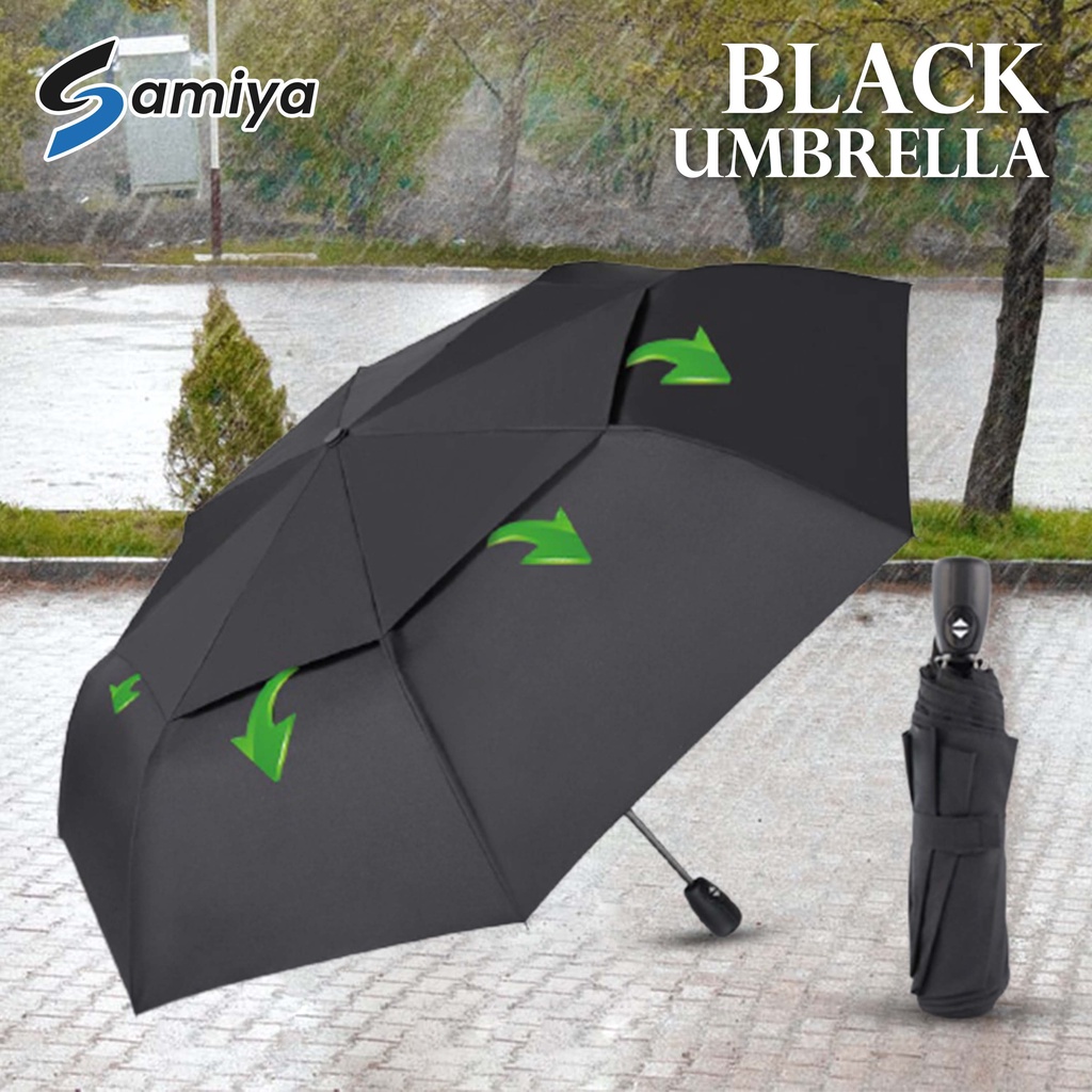 payung hitam lipat portable / umbrella wind resistant automatic / payung double layer / black umbrella