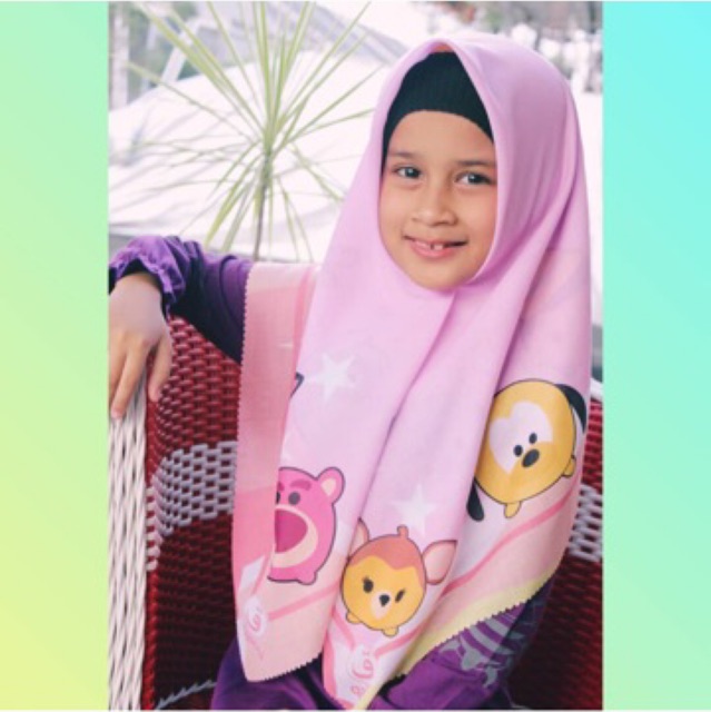 VOAL PRINTING ANAK MOTIF TSUM-TSUM / HIJAB ANAK KARAKTER LUCU / JILBAB ANAK / KERUDUNG ANAK