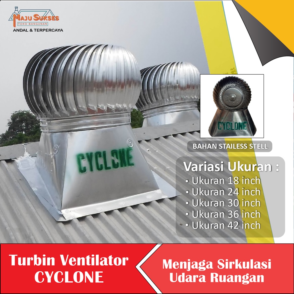 Turbin Ventilator Cyclone Cyclone Turbin VentilatorSirkulasi Udara Ruangan 18 24 30 36 42 inch bahan